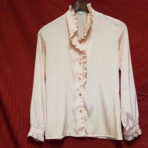 🍁Vintage blouse w/gold embroidered Victorian ruffled style collar & sleeve.